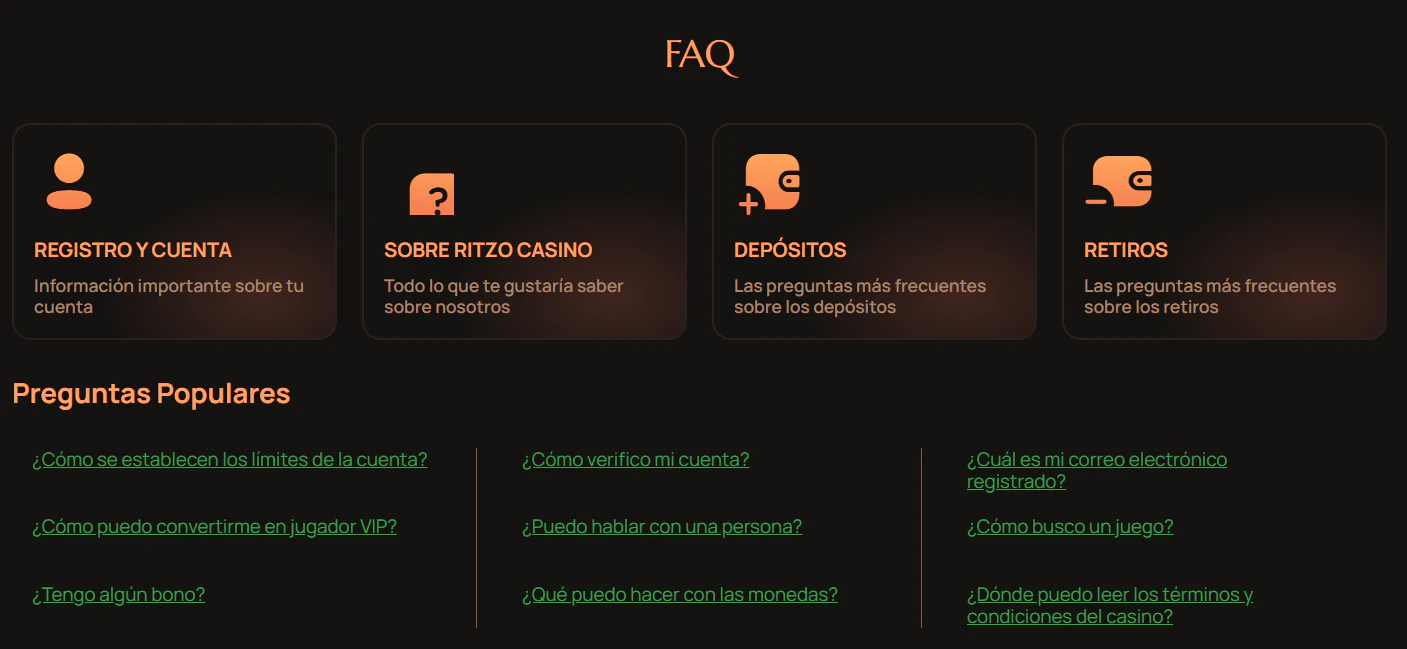 Ritzo Casino atención al cliente y centro de ayuda