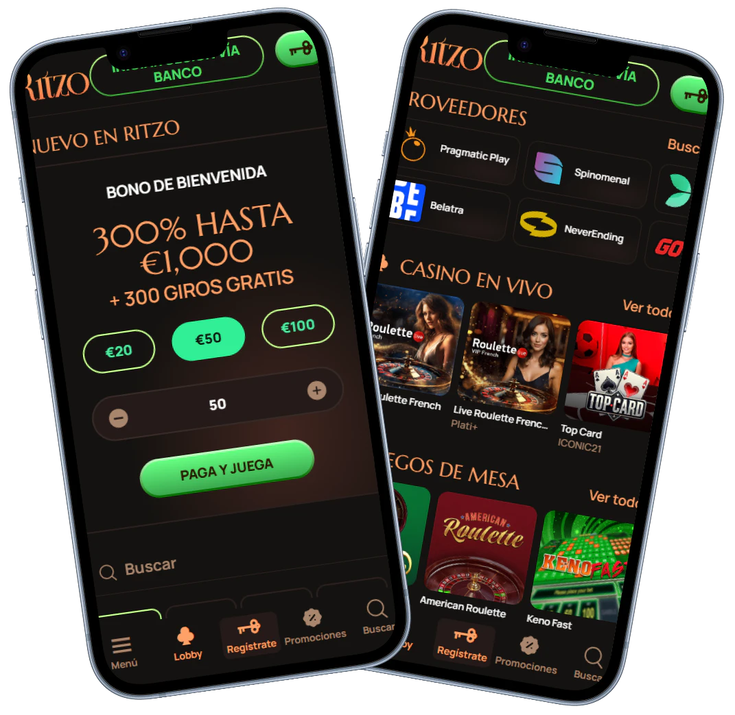 Ritzo Casino versión móvil con bono de bienvenida